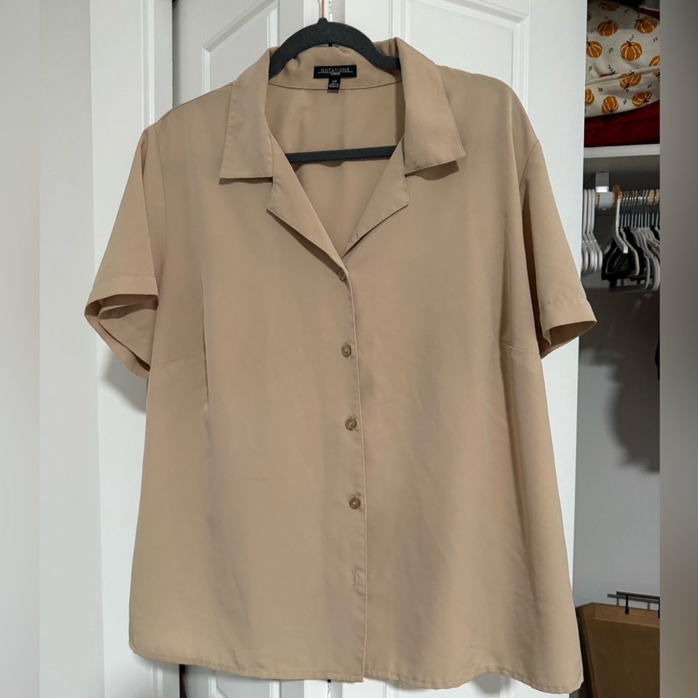Vintage Notations Tan Short Sleeve Blouse